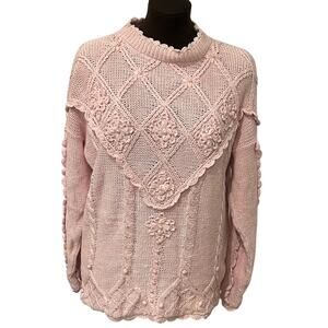 Arlando Pale Pink Women's Pearl Cottagecore Grandma Indie Chunky Sweater Size L